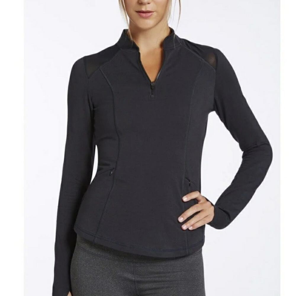 Fabletics Delamo Mesh Jacket Black 1/4 Zip Pullover Womens Athletic Jacket Run